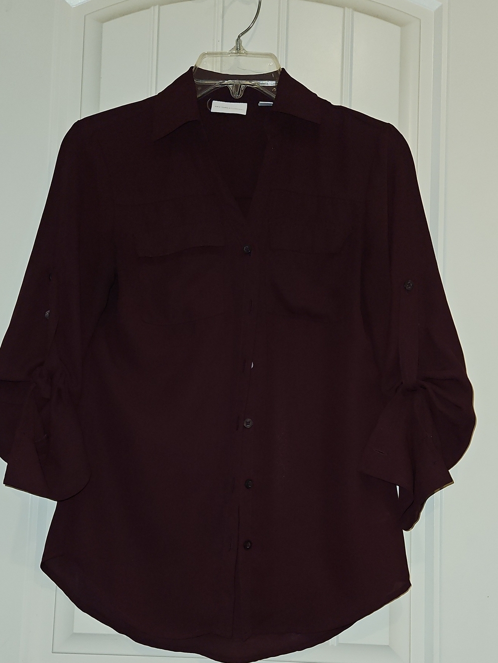 New York & Company Women's Button-Down Shirt in Burgundy